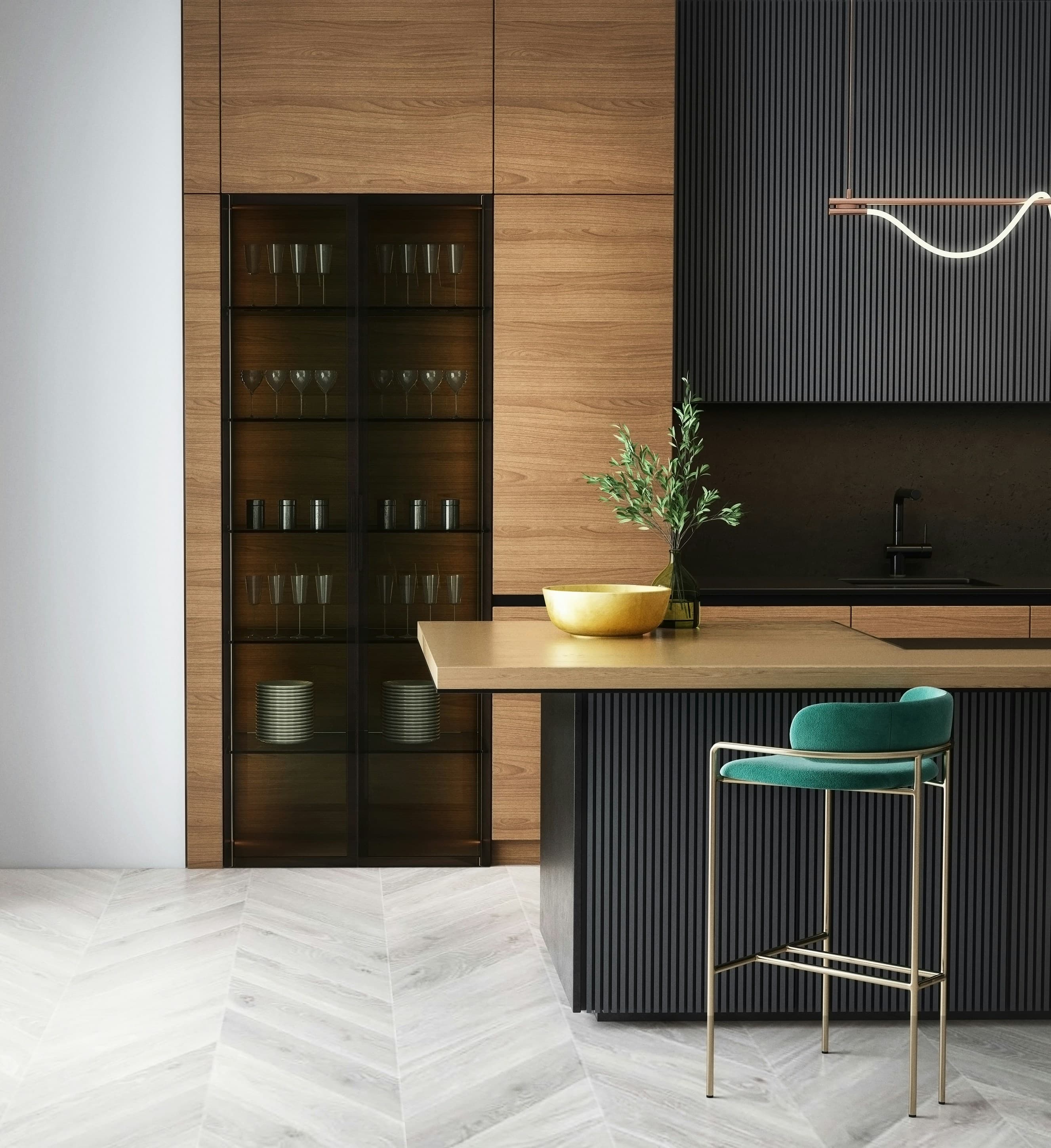 Kitchen island and pendant lighting